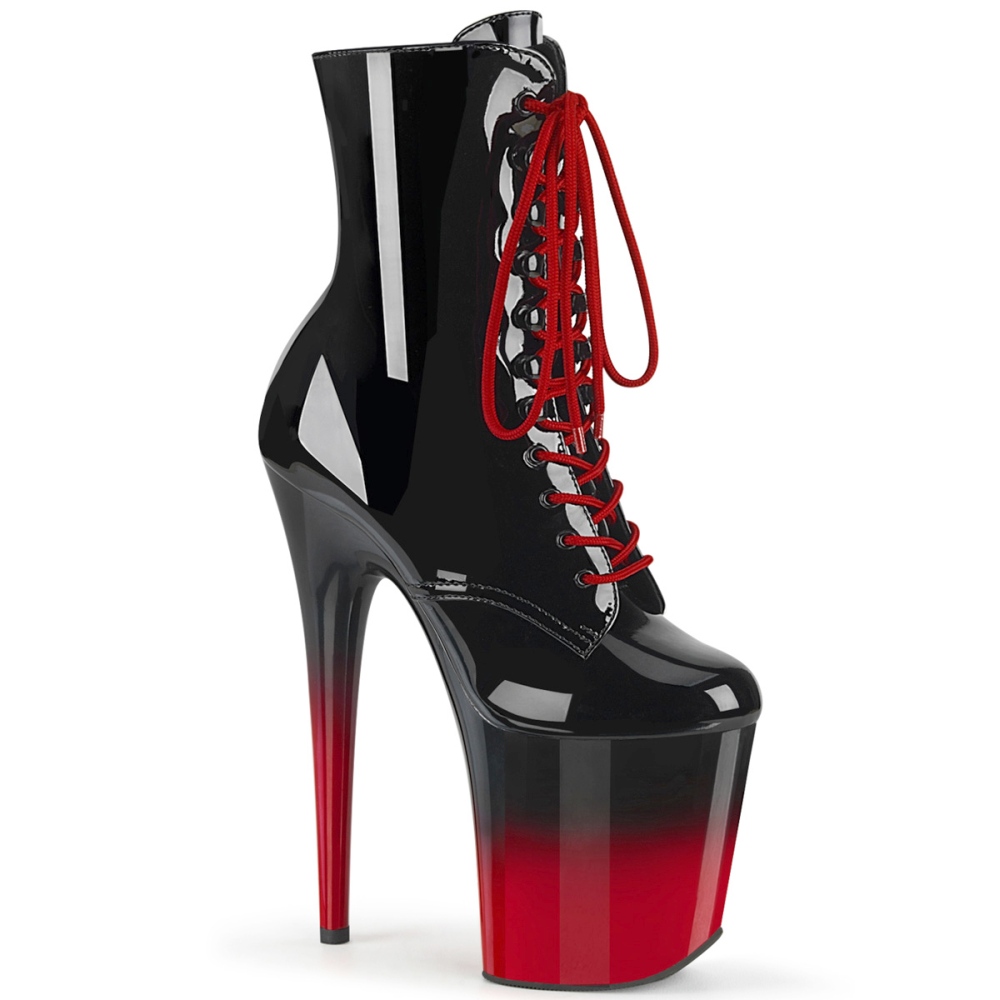 Pleaser - FLAMINGO-1020BR-H Bottes de plate-forme, Pole dance chaussures - Chaussures de pole dance - Noir/Rouge